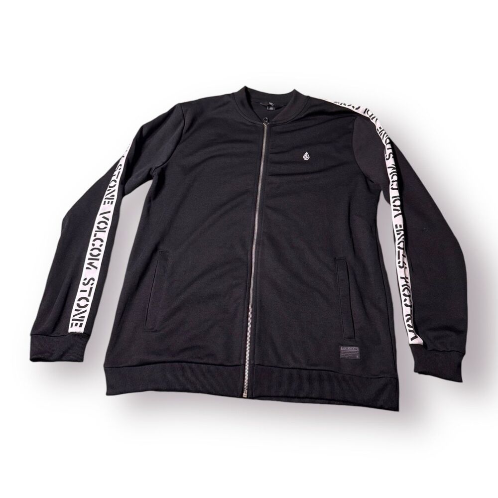 Volcom Stone Album Track Jacket‎ Full Zip Black White Zip Pockets Men’s Size L